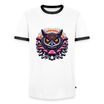 Bunte Eule mit Pilzen - Männer Kontrast-T-Shirt - Weiß/Schwarz - Vorne - AI Model Female 172 light (172cm) & AI Model Male 178 dark (178cm)