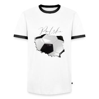 Polen Landkarte umrahmt echten Fußball PL - Männer Kontrast-T-Shirt - Weiß/Schwarz - Vorne - AI Model Female 172 light (172cm) & AI Model Male 178 dark (178cm)