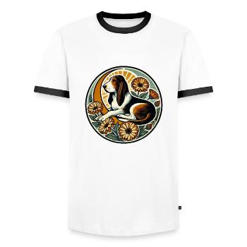 Basset Hound - Männer Kontrast-T-Shirt - Weiß/Schwarz - Vorne - AI Model Female 172 light (172cm) & AI Model Male 178 dark (178cm)