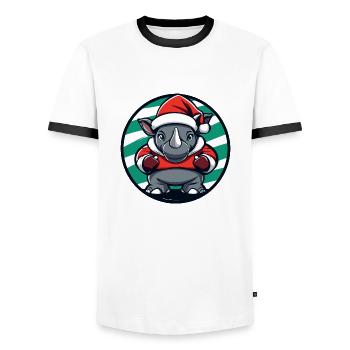 Rhino Christmas Animal - Men's Ringer Shirt - white/black - Front - AI Model Female 172 light (172cm) & AI Model Male 178 dark (178cm)