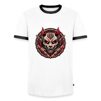 ONI | Panda 03 - Men's Ringer Shirt - white/black - Front - AI Model Female 172 light (172cm) & AI Model Male 178 dark (178cm)