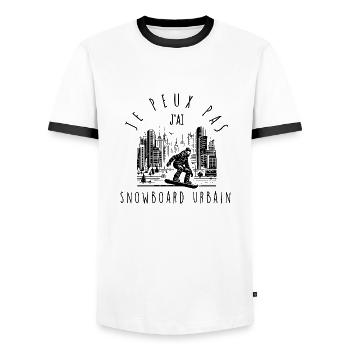 Ich kann nicht, ich habe urbanes Snowboarden - Männer Kontrast-T-Shirt - Weiß/Schwarz - Vorne - AI Model Female 172 light (172cm) & AI Model Male 178 dark (178cm)