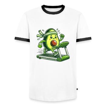 Eine sportliche Avocado - Männer Kontrast-T-Shirt - Weiß/Schwarz - Vorne - AI Model Female 172 light (172cm) & AI Model Male 178 dark (178cm)