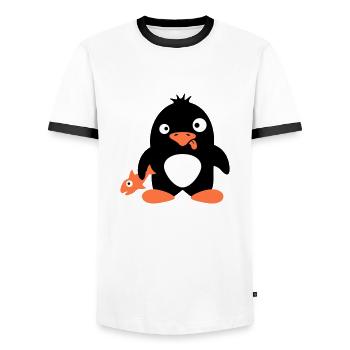 Lustiger Pinguin Fisch Gefangen Verrückt Dumm Doof - Männer Kontrast-T-Shirt - Weiß/Schwarz - Vorne - AI Model Female 172 light (172cm) & AI Model Male 178 dark (178cm)
