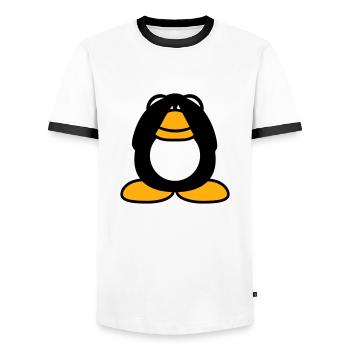 Penguin see nothing blind Hands cover eyes - Men's Ringer Shirt - white/black - Front - AI Model Female 172 light (172cm) & AI Model Male 178 dark (178cm)