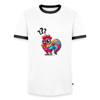 hahn gockel fragezeichen - Männer Kontrast-T-Shirt - Weiß/Schwarz - Vorne - AI Model Female 172 light (172cm) & AI Model Male 178 dark (178cm)