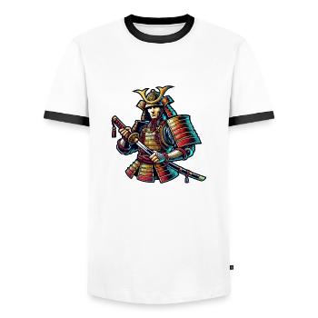 samouraï - T-shirt contrasté Homme - blanc/noir - Devant - AI Model Female 172 light (172cm) & AI Model Male 178 dark (178cm)