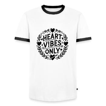 Vibrations du cœur uniquement - T-shirt contrasté Homme - blanc/noir - Devant - AI Model Female 172 light (172cm) & AI Model Male 178 dark (178cm)