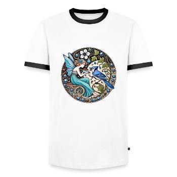 Fée Geai Bleu - T-shirt contrasté Homme - blanc/noir - Devant - AI Model Female 172 light (172cm) & AI Model Male 178 dark (178cm)