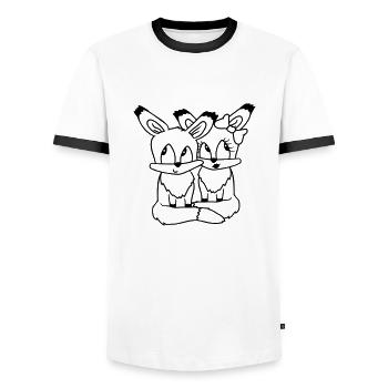 2 Foxes Couple In Love Two Friends Love Team Cute - Men's Ringer Shirt - white/black - Front - AI Model Female 172 light (172cm) & AI Model Male 178 dark (178cm)