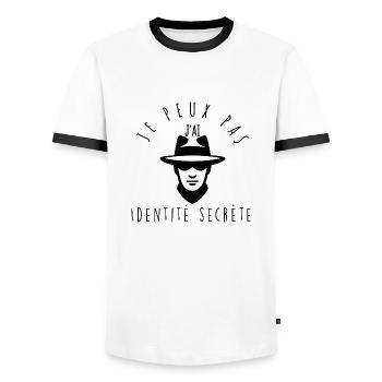 Ich kann nicht, ich habe eine geheime Identität. - Männer Kontrast-T-Shirt - Weiß/Schwarz - Vorne - AI Model Female 172 light (172cm) & AI Model Male 178 dark (178cm)