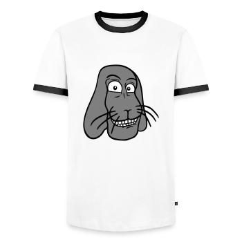 Lapin Lapin Drôle Visage Grimace Sourire - T-shirt contrasté Homme - blanc/noir - Devant - AI Model Female 172 light (172cm) & AI Model Male 178 dark (178cm)