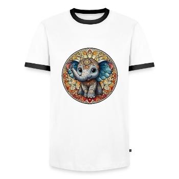 Indian mantra elephant junior - Men's Ringer Shirt - white/black - Front - AI Model Female 172 light (172cm) & AI Model Male 178 dark (178cm)