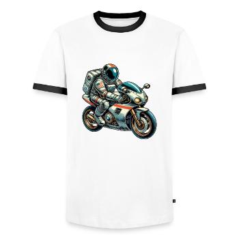 Astronaut Motorrad - Männer Kontrast-T-Shirt - Weiß/Schwarz - Vorne - AI Model Female 172 light (172cm) & AI Model Male 178 dark (178cm)