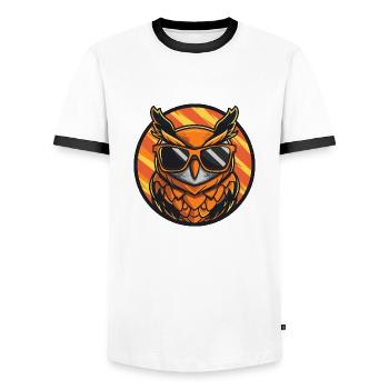 Owl Comic Cool - Men's Ringer Shirt - white/black - Front - AI Model Female 172 light (172cm) & AI Model Male 178 dark (178cm)