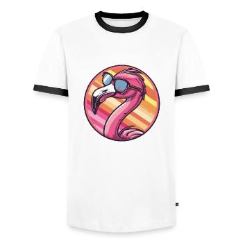 Flamingo Comic Cool - Men's Ringer Shirt - white/black - Front - AI Model Female 172 light (172cm) & AI Model Male 178 dark (178cm)