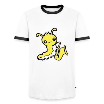 Caterpillar Saxophone Trumpet Instrument Music Hobby Cute - Men's Ringer Shirt - white/black - Front - AI Model Female 172 light (172cm) & AI Model Male 178 dark (178cm)