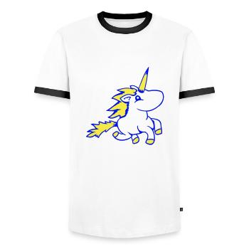 Licorne monte rapide galop mignon cheval de dessin animé - T-shirt contrasté Homme - blanc/noir - Devant - AI Model Female 172 light (172cm) & AI Model Male 178 dark (178cm)