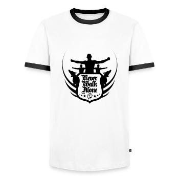neverwalkalone2 - Men's Ringer Shirt - white/black - Front - AI Model Female 172 light (172cm) & AI Model Male 178 dark (178cm)