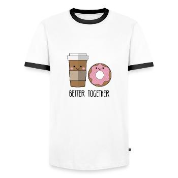 Beste Freunde: Better together - Coffe and Donut - Männer Kontrast-T-Shirt - Weiß/Schwarz - Vorne - AI Model Female 172 light (172cm) & AI Model Male 178 dark (178cm)