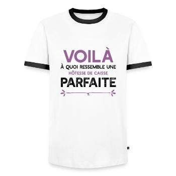 Une Hôtesse de caisse parfaite cadeau - T-shirt contrasté Homme - blanc/noir - Devant - AI Model Female 172 light (172cm) & AI Model Male 178 dark (178cm)