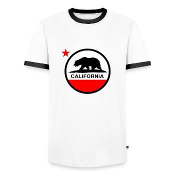 California Circle Flag - Men's Ringer Shirt - white/black - Front - AI Model Female 172 light (172cm) & AI Model Male 178 dark (178cm)