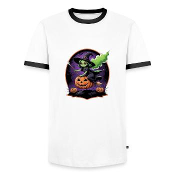 Sorcière Femme Halloween Costume Cadeau Citrouille - T-shirt contrasté Homme - blanc/noir - Devant - AI Model Female 172 light (172cm) & AI Model Male 178 dark (178cm)