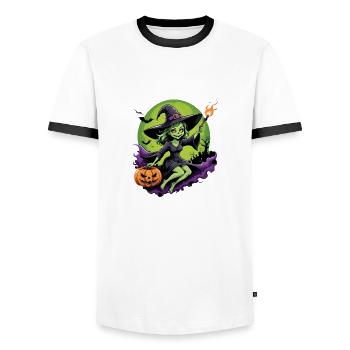 Sorcière Femme Halloween Costume Cadeau Citrouille - T-shirt contrasté Homme - blanc/noir - Devant - AI Model Female 172 light (172cm) & AI Model Male 178 dark (178cm)
