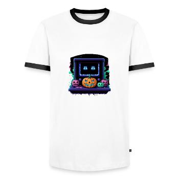 Games Ghost Ghost Halloween Pumpkin Bat - Men's Ringer Shirt - white/black - Front - AI Model Female 172 light (172cm) & AI Model Male 178 dark (178cm)