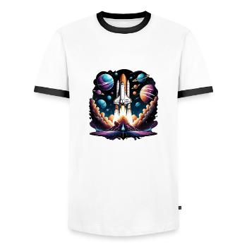 Rakete Astronaut Weltall Geschenk SpaceShuttle - Männer Kontrast-T-Shirt - Weiß/Schwarz - Vorne - AI Model Female 172 light (172cm) & AI Model Male 178 dark (178cm)