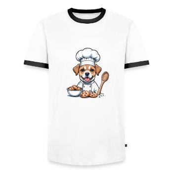 Dog Chef Dog Friends Gift Cookie Cookies - Men's Ringer Shirt - white/black - Front - AI Model Female 172 light (172cm) & AI Model Male 178 dark (178cm)