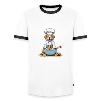 Dog Chef Dog Friends Gift Cookie Cookies - Men's Ringer Shirt - white/black - Front - AI Model Female 172 light (172cm) & AI Model Male 178 dark (178cm)