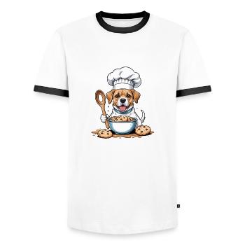 Dog Chef Dog Friends Gift Cookie Cookies - Men's Ringer Shirt - white/black - Front - AI Model Female 172 light (172cm) & AI Model Male 178 dark (178cm)