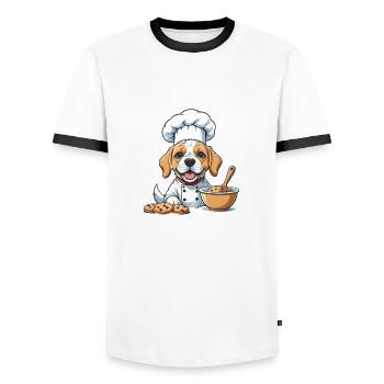 Dog Chef Dog Friends Gift Cookie Cookies - Men's Ringer Shirt - white/black - Front - AI Model Female 172 light (172cm) & AI Model Male 178 dark (178cm)