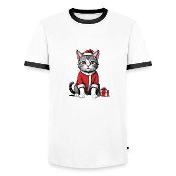 Christmas Cat Santa Claus Cat Cat Gift - Men's Ringer Shirt - white/black - Front - AI Model Female 172 light (172cm) & AI Model Male 178 dark (178cm)