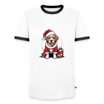 Weihnachtshund Weihnachtsmann Hund Dog Geschenk - Männer Kontrast-T-Shirt - Weiß/Schwarz - Vorne - AI Model Female 172 light (172cm) & AI Model Male 178 dark (178cm)