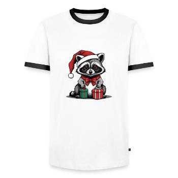 Cadeau de Noël du Père Noël raton laveur - T-shirt contrasté Homme - blanc/noir - Devant - AI Model Female 172 light (172cm) & AI Model Male 178 dark (178cm)