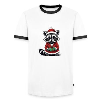 Cadeau de Noël du Père Noël raton laveur - T-shirt contrasté Homme - blanc/noir - Devant - AI Model Female 172 light (172cm) & AI Model Male 178 dark (178cm)