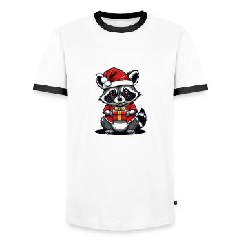 Cadeau de Noël du Père Noël raton laveur - T-shirt contrasté Homme - blanc/noir - Devant - AI Model Female 172 light (172cm) & AI Model Male 178 dark (178cm)