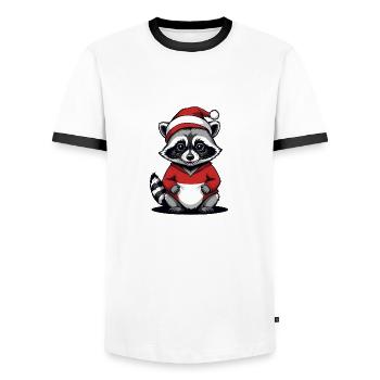 Cadeau de Noël du Père Noël raton laveur - T-shirt contrasté Homme - blanc/noir - Devant - AI Model Female 172 light (172cm) & AI Model Male 178 dark (178cm)