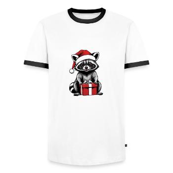 Cadeau de Noël du Père Noël raton laveur - T-shirt contrasté Homme - blanc/noir - Devant - AI Model Female 172 light (172cm) & AI Model Male 178 dark (178cm)