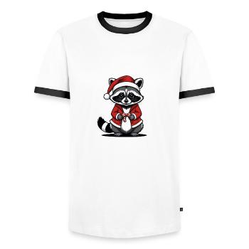 Cadeau de Noël du Père Noël raton laveur - T-shirt contrasté Homme - blanc/noir - Devant - AI Model Female 172 light (172cm) & AI Model Male 178 dark (178cm)