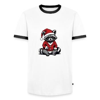Cadeau de Noël du Père Noël raton laveur - T-shirt contrasté Homme - blanc/noir - Devant - AI Model Female 172 light (172cm) & AI Model Male 178 dark (178cm)