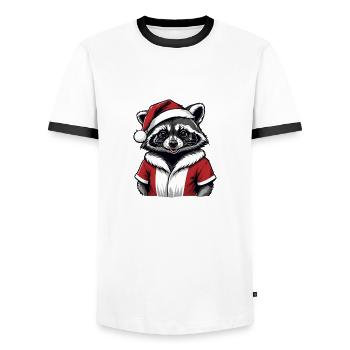 Cadeau de Noël du Père Noël raton laveur - T-shirt contrasté Homme - blanc/noir - Devant - AI Model Female 172 light (172cm) & AI Model Male 178 dark (178cm)