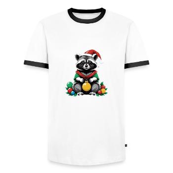 Cadeau de Noël du Père Noël raton laveur - T-shirt contrasté Homme - blanc/noir - Devant - AI Model Female 172 light (172cm) & AI Model Male 178 dark (178cm)