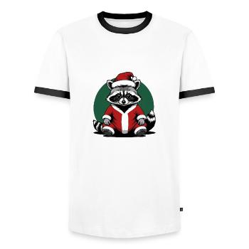 Cadeau de Noël du Père Noël raton laveur - T-shirt contrasté Homme - blanc/noir - Devant - AI Model Female 172 light (172cm) & AI Model Male 178 dark (178cm)
