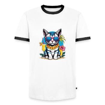 Cat Vacation Vacation Cat Vacation Hawaii Island Sea - Men's Ringer Shirt - white/black - Front - AI Model Female 172 light (172cm) & AI Model Male 178 dark (178cm)