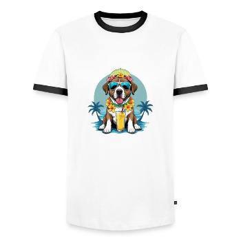 Vacances pour chiens Vacances pour chiens Île d’Hawaï Mer - T-shirt contrasté Homme - blanc/noir - Devant - AI Model Female 172 light (172cm) & AI Model Male 178 dark (178cm)