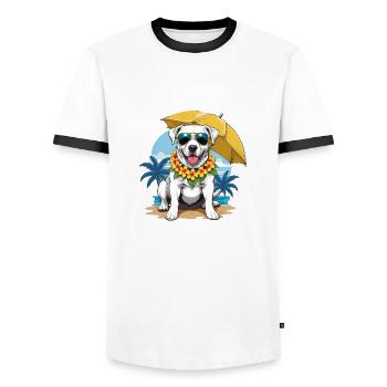 Vacances pour chiens Vacances pour chiens Île d’Hawaï Mer - T-shirt contrasté Homme - blanc/noir - Devant - AI Model Female 172 light (172cm) & AI Model Male 178 dark (178cm)