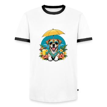 Vacances pour chiens Vacances pour chiens Île d’Hawaï Mer - T-shirt contrasté Homme - blanc/noir - Devant - AI Model Female 172 light (172cm) & AI Model Male 178 dark (178cm)
